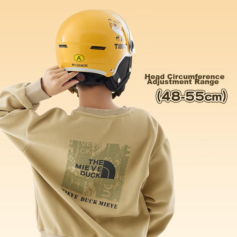 MYARMOR Children's Helmet, Electric Vehicle New National Standard 3C Certified Motorcycle Half Helmet, Lightweight Safety Helmet for Boys And Girls, Suitable for All Seasons, One Size Fits All (48-55), Yellow