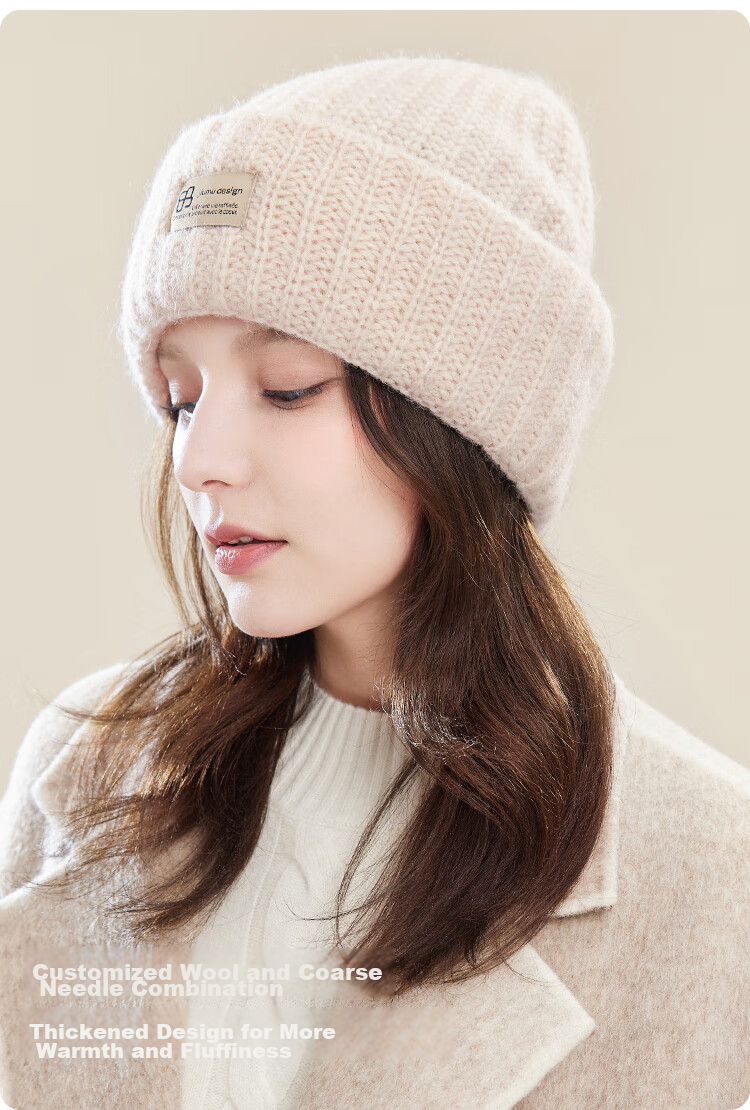 JIUMU Pure Wool Warm Knit Hat, Autumn And Winter Knitted Cap, Cold Hat, Winter Hat, Outdoor Ear Protection Cold-Resistant Cap for Women in Winter 5