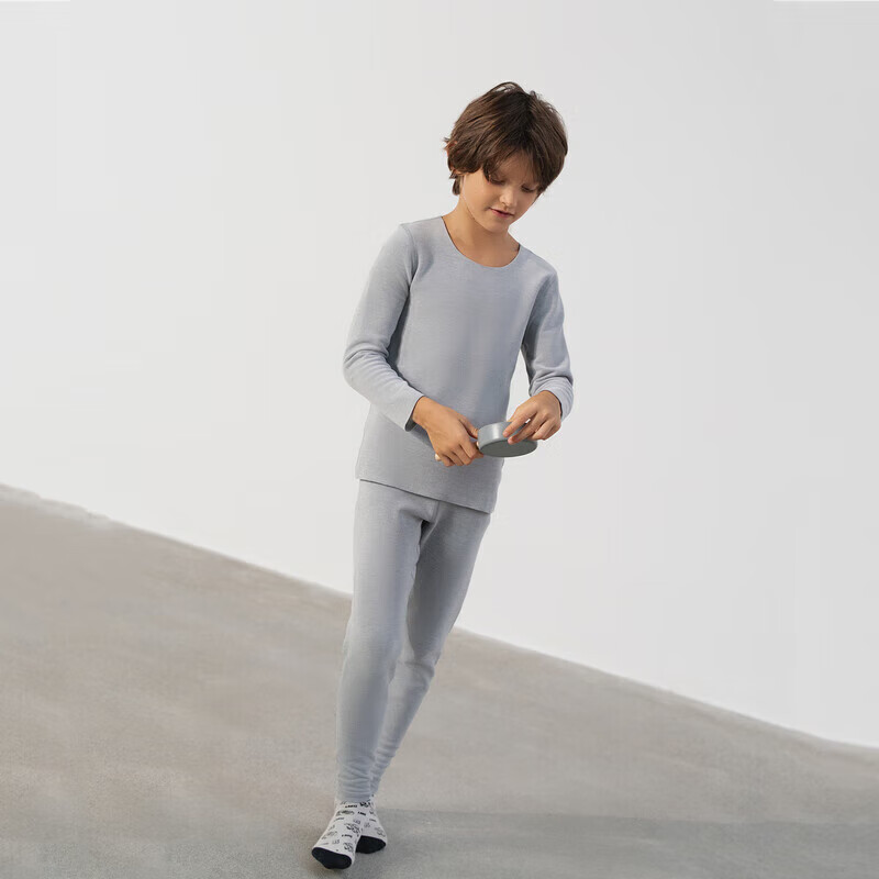 AIMER KIDS Thick Warm Boys' Thermal Underwear Set Gray Size 130