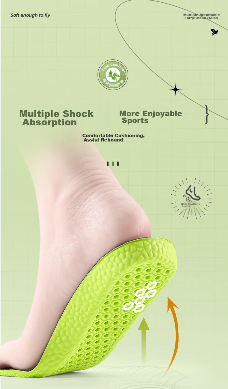 3AnGnI Antibacterial Insoles for Men, Sweat-Absorbing, Odor-Resistant, Soft And Elastic, Comfortable for Long-Standing, Shock-Absorbing, Wear-Resistant, Breathable, Specially Designed for Military Training, Suitable for Summer 7