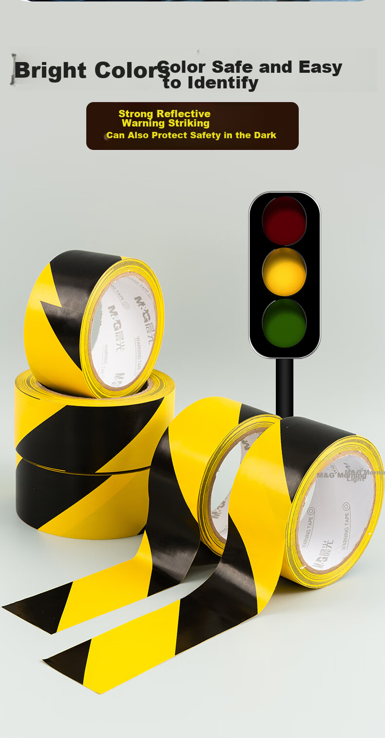 M&G Yellow And Black Safety Warning Tape, 48*20y, Single Roll, Zebra Crossing Factory Warehouse Tape, Safety Positioning Marking Sticker, Eye-Catching Typhoon Windproof Window Reinforcement, AJD95749 8