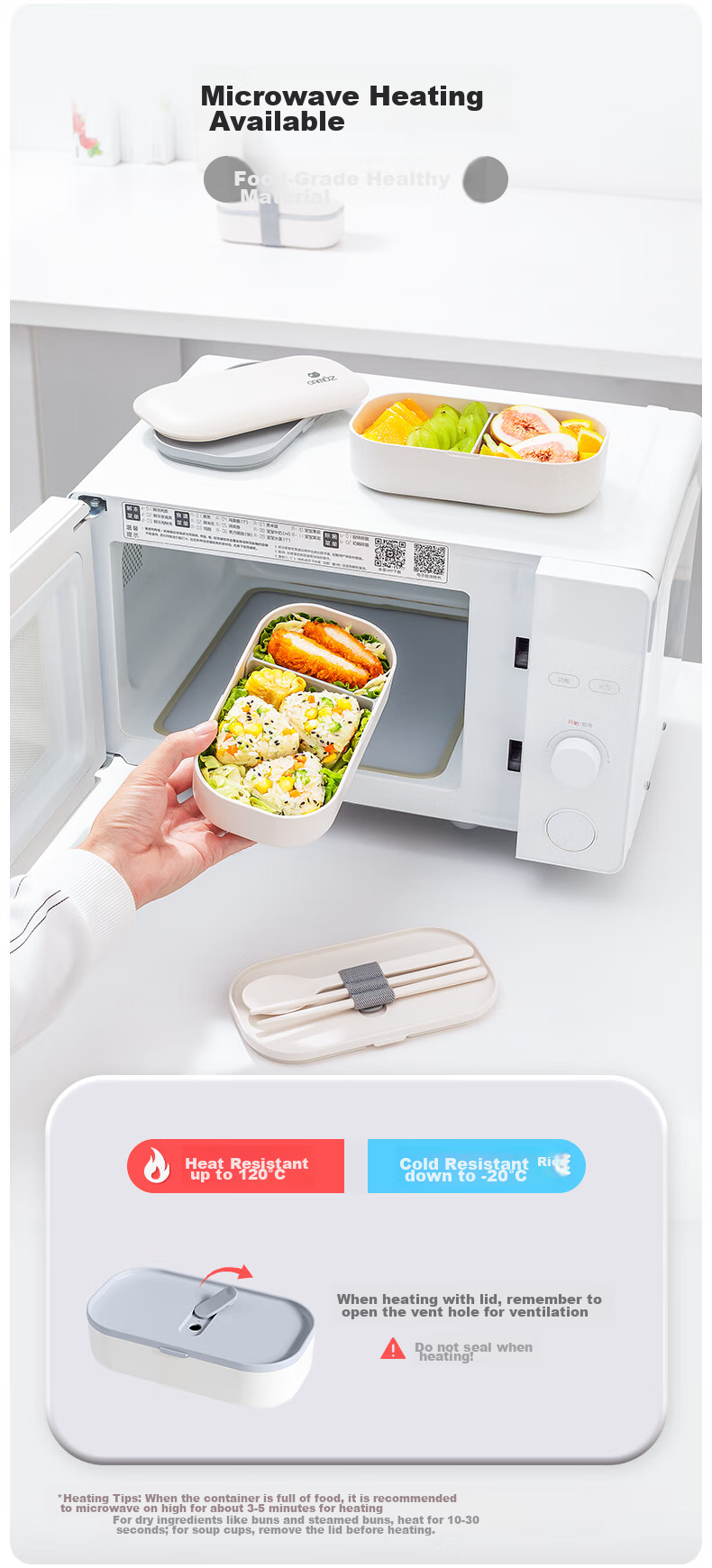 CAMUZ Bamboo Fiber Pro Double-Layer Lunch Box Bento Box, Japanese Style, Microwave Safe, 1200ML, White And Black, 3-Piece Set 12