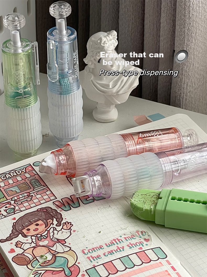 Shaonianban Dotted Glue Pen, Retractable High-Value Dotted Glue Pen with Correction Tape, Strong Double-Sided Adhesive, Large Capacity, Children's Craft High Viscosity, Green Grape Ice Lemo 9
