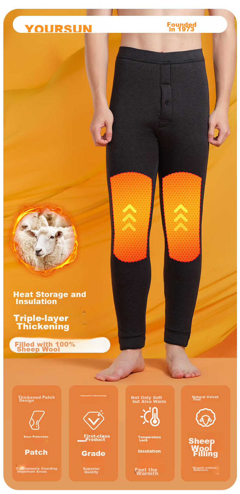 Yiershuang [100% Wool Filling] Men's Thermal Underwear, Four-Layer Fleece-Lined Thickened Cotton Pants 1