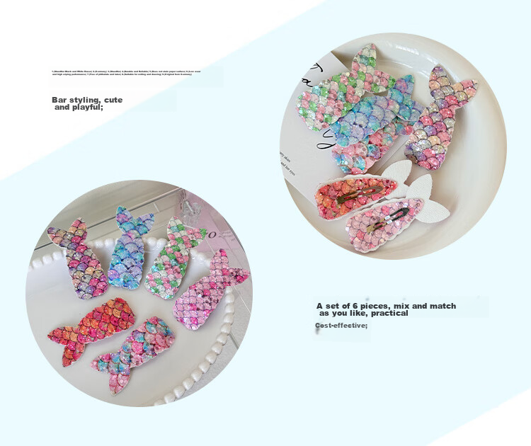 CHIMERA 6-Piece Children's Bangs Hair Clips with Sequins And Fish Scale Mermaid Tails BB Clips for Girls, Mid-Autumn Festival Gift 9