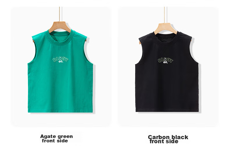 NUBIWU Children's Vest, Summer Pure Cotton Sleeveless Top, Boys' Smiley Face Embroidered Chest Logo, Thin Style, Inner Wear Or Outer Wear, Fashionable T-Shirt 22