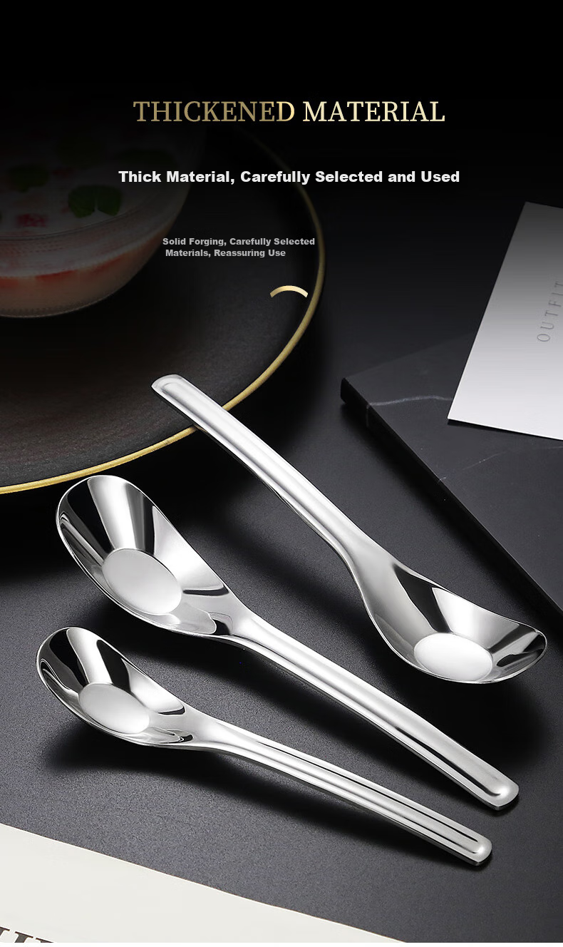 Shihua 304 Stainless Steel Soup Spoons Set of 2, Adult Dining Soup Spoons, Tablespoons for Drinking Soup And Eating, Yuanbao Spoons 9
