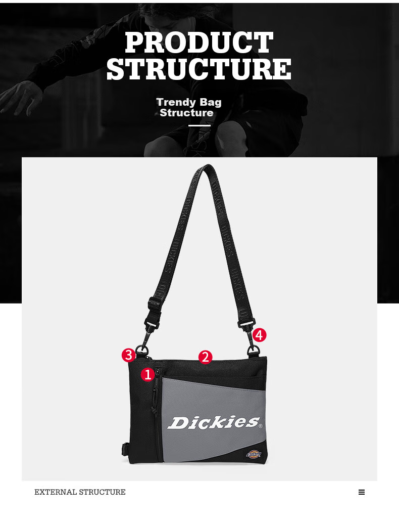 Dickies Trendy Crossbody Bag with Contrasting Design, Fashionable Envelope Bag, Versatile Shoulder Bag for Men, Gray 9