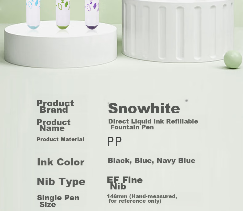Snowhite Direct-Fill Fountain Pen, No Need to Replace Ink Cartridges, Quick-Drying, Large Capacity, for Third Grade Elementary School Students, EF Small Nib for Handwriting Practice, FP801A+FP801B Erasable Blue Ink, 12 Pieces 13