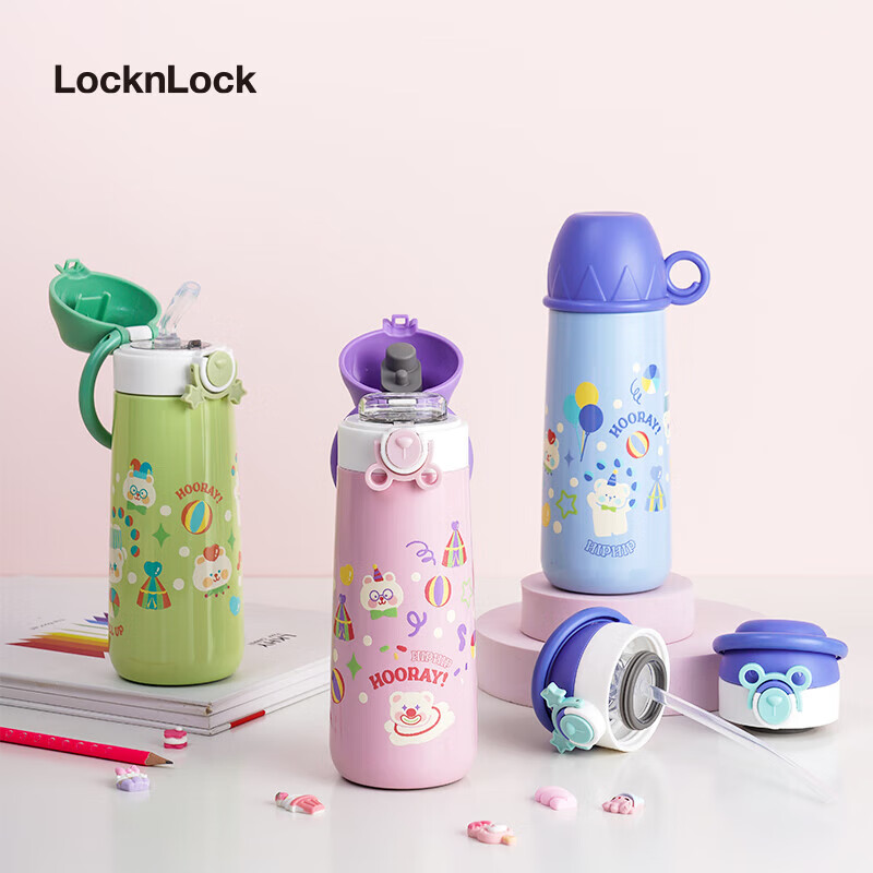 LOCK&LOCK Children's Insulated Cup, Elementary School Student Sports Water Bottle, Kindergarten Straw Cup, 316L Stainless Steel Cup, Blue, 500ML