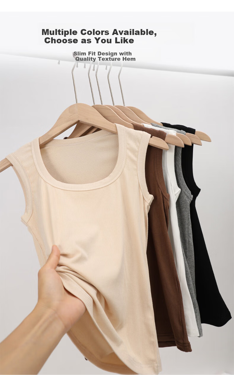 BOPRUIEY Women's Camisole Tank Top with Built-In Bra Pads, Thin Summer Style, Square Neckline, Sleeveless Sports Undershirt, Long Style for Outer Wear 16