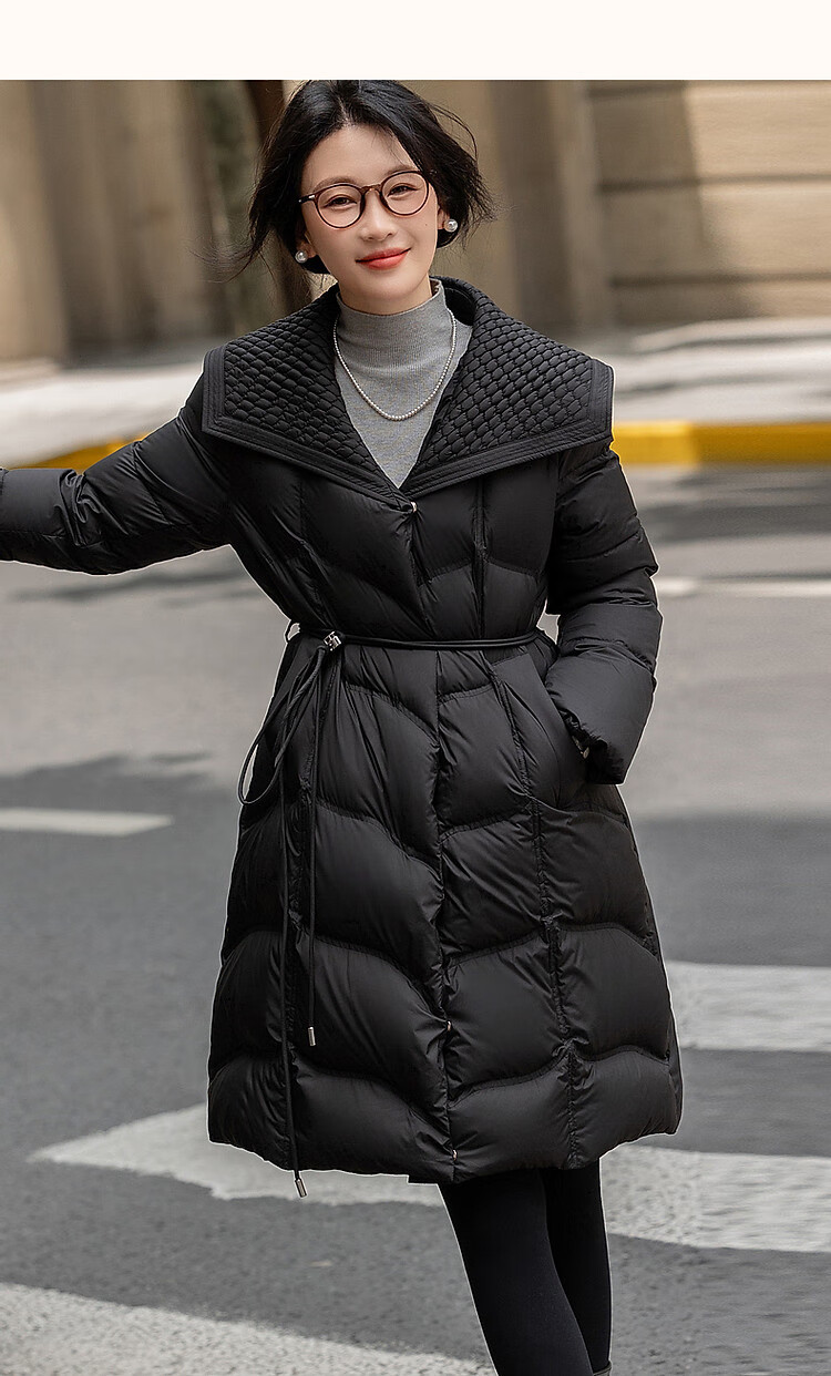 Dme [400T Spring Yarn] Winter Lightweight 90% Duck Down, Large Lapel, Wrinkle-Resistant, Adjustable Waist, Women's down Jacket 8