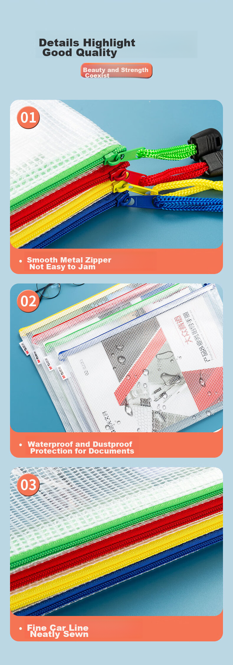 M&G [Super Popular] Stationery, 10-Pack A4 Grid Zipper Pouches, Soft Student Subject Classification File Folders, Exam Paper Storage, Office And Study Supplies, ADM945M7 8