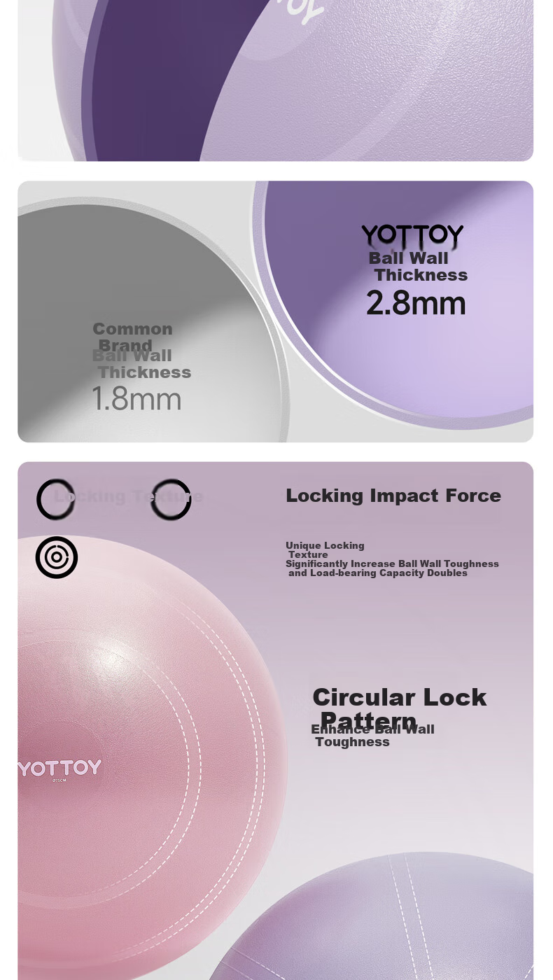 Yottoy Thickened Anti-Burst Non-Slip Professional Fitness Ball for Yoga, Pregnancy, Labor Assistance, Elastic Training Swiss Ball 6