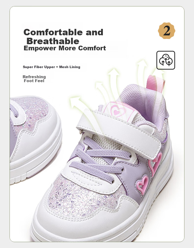 Follow Me Girls' Casual Sneakers Spring Autumn Breathable Soft Sole Non-Slip Sports Shoes White/Purple Size 30 3