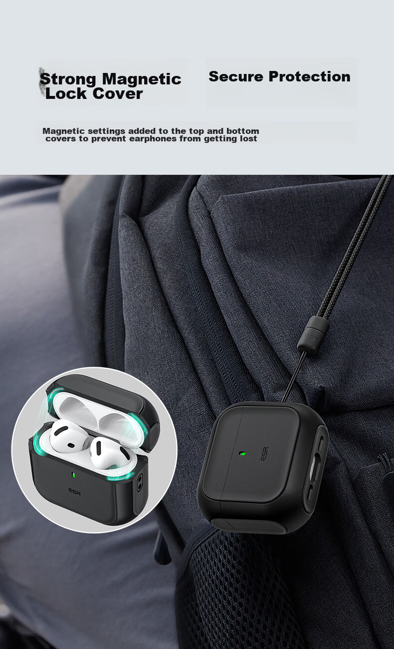 ESR AirPods 4 Case, Apple Earphone Protective Case 2024 Fourth Generation Noise-Cancelling Earphone Case, MagSafe Magnetic Charging Compatible, Wireless Charging Bluetooth Earbuds, Anti-Slip And Drop-Resistant, Black 5