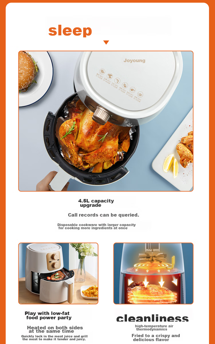 Joyoung 6L Large Capacity Air Fryer for Home Use, Precise Timing, Oil-Free, Low-Fat Frying, Baking, Multi-Functional Steaming And Roasting All-In Air Fryer KL-J63A 2