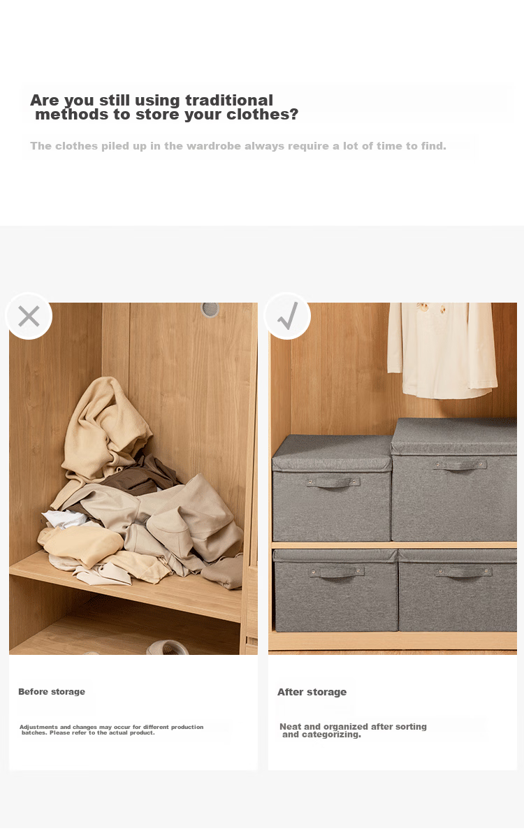 EACHY Fabric Storage Box for Clothes, Foldable Wardrobe Organizer, 40L Beige Grid 4