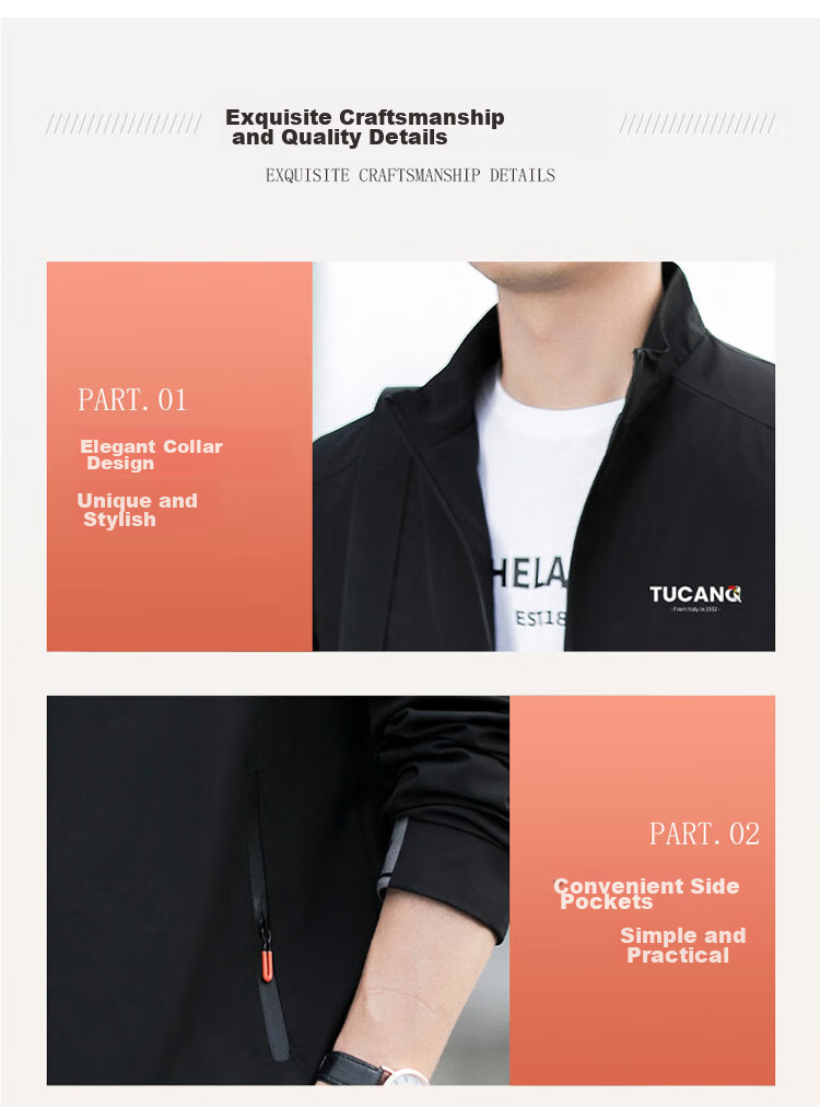 TUCANO Jacket Men's Coat Autumn Winter Men's Clothing Men's Wear Business Casual Stand-Up Collar Top Clothing Black XL 11