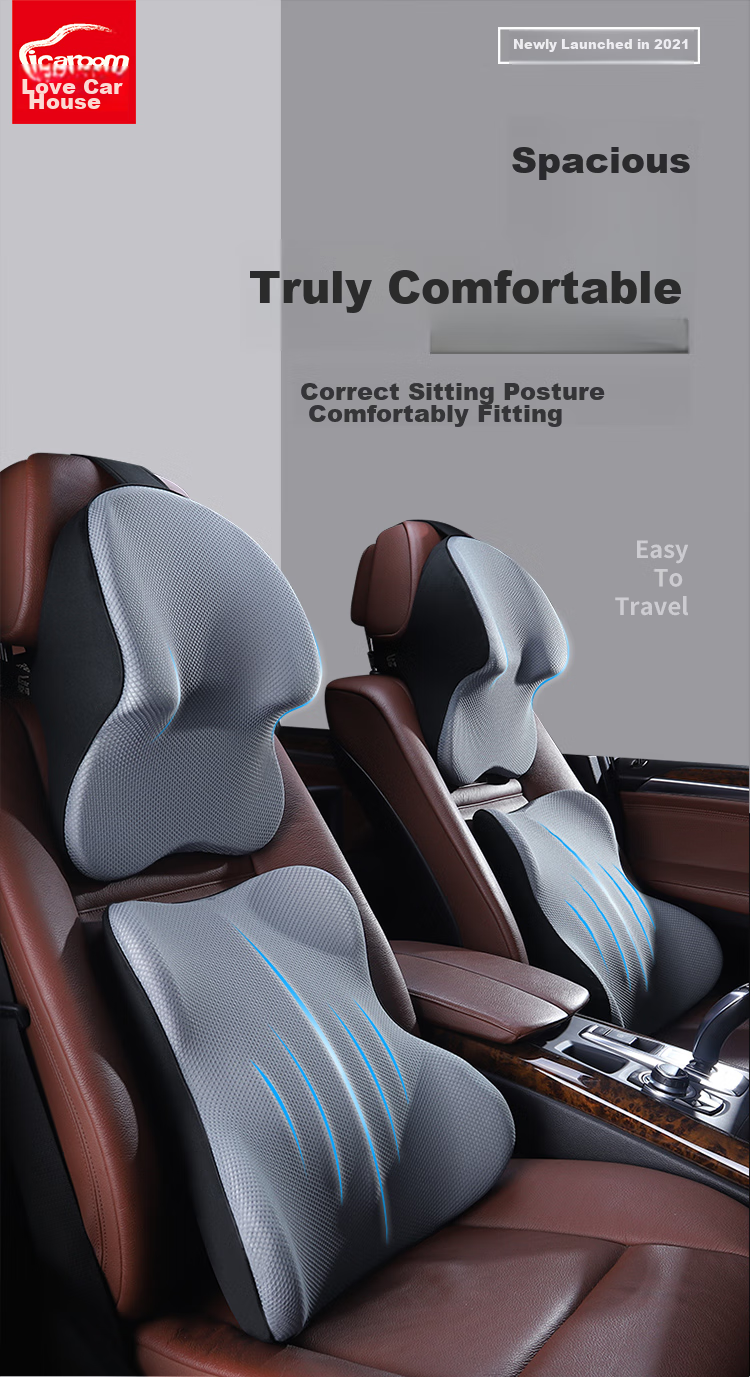 ICAROOM Car Headrest And Lumbar Support Set, Memory Foam Lumbar Pillow, Car Headrest, Neck Pillow, Driving Back Cushion Accessories 1