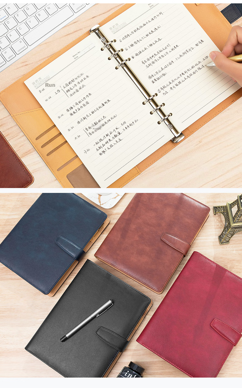Faramon Loose-Leaf Notebook Stationery, A6 Business Office Notepad, Small Loose-Leaf Notebook, Portable Leather Journal, A6-Brow 8