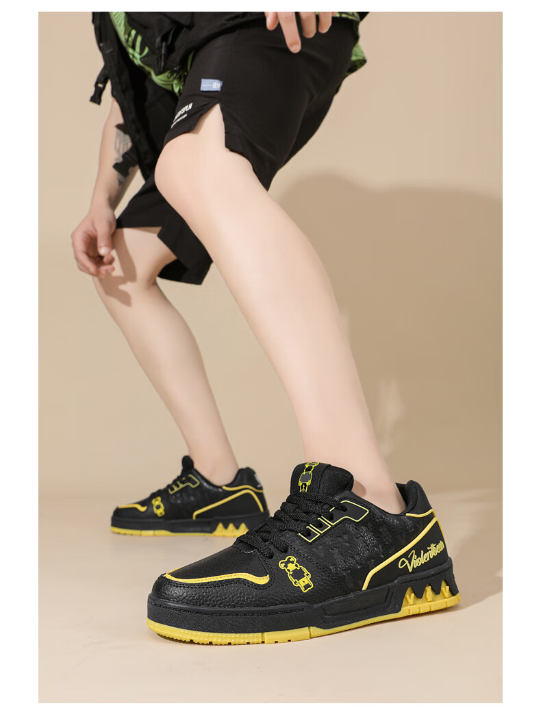 VIOLENTBEAR Men's Shoes, Autumn New Style Sneakers, Versatile Casual Shoes, Lightweight Breathable Couple's Skateboard Shoes, Male, 889 Black Duck Yellow, Size 39 15