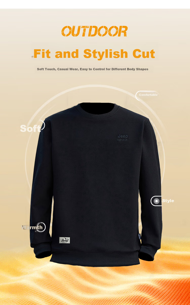 JEEP SPIRIT Men's Sweatshirt, Spring Korean Style, Round Neck Long Sleeve T-Shirt, Base Layer, Men's Clothing, Black, Size L 4