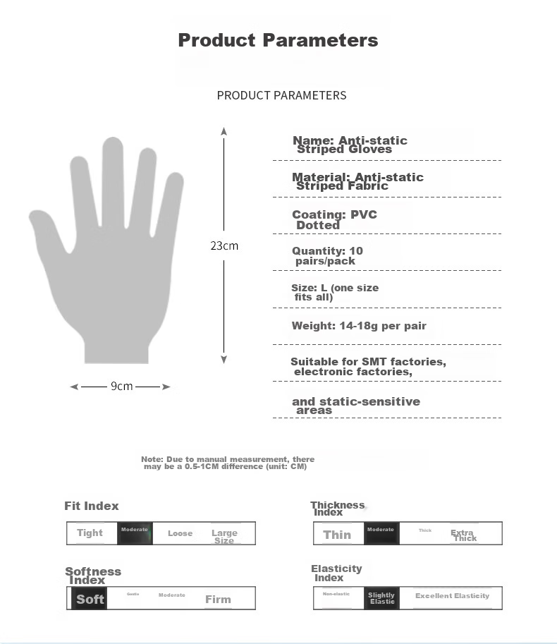 Golmud Anti-Static Gloves, Dust-Free Plastic Striped Non-Slip, Electronic Factory Assembly Gloves, 10 Pairs GM602 3