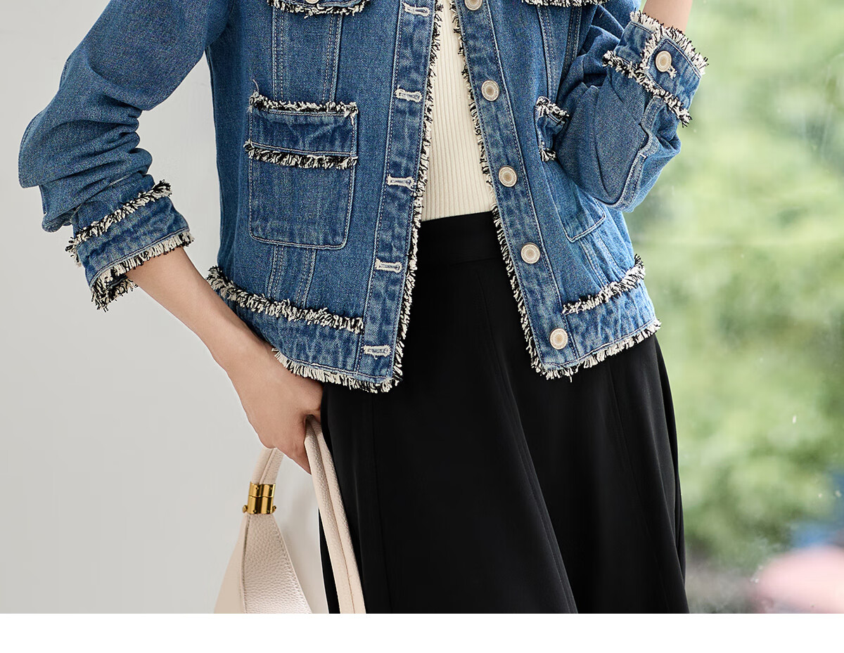 Chushen New Retro Style Women's Denim Jacket Straight Cut Frayed Edge Chanel Style Short Jacket S143U5003 3