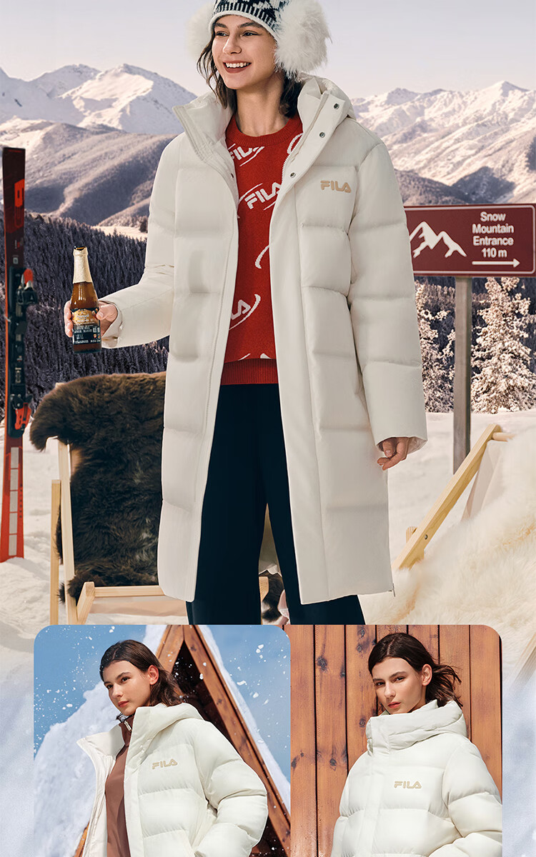 FILAFILA Official RGB Long Down Jacket 2025 Winter Couples Hooded Cold-Resistant Warm Coat 1