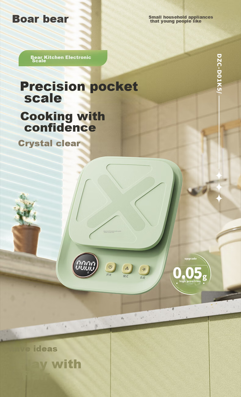 Bear Electronic Kitchen Scale 0.1g High Precision Stainless Steel Food Weight Scale 1