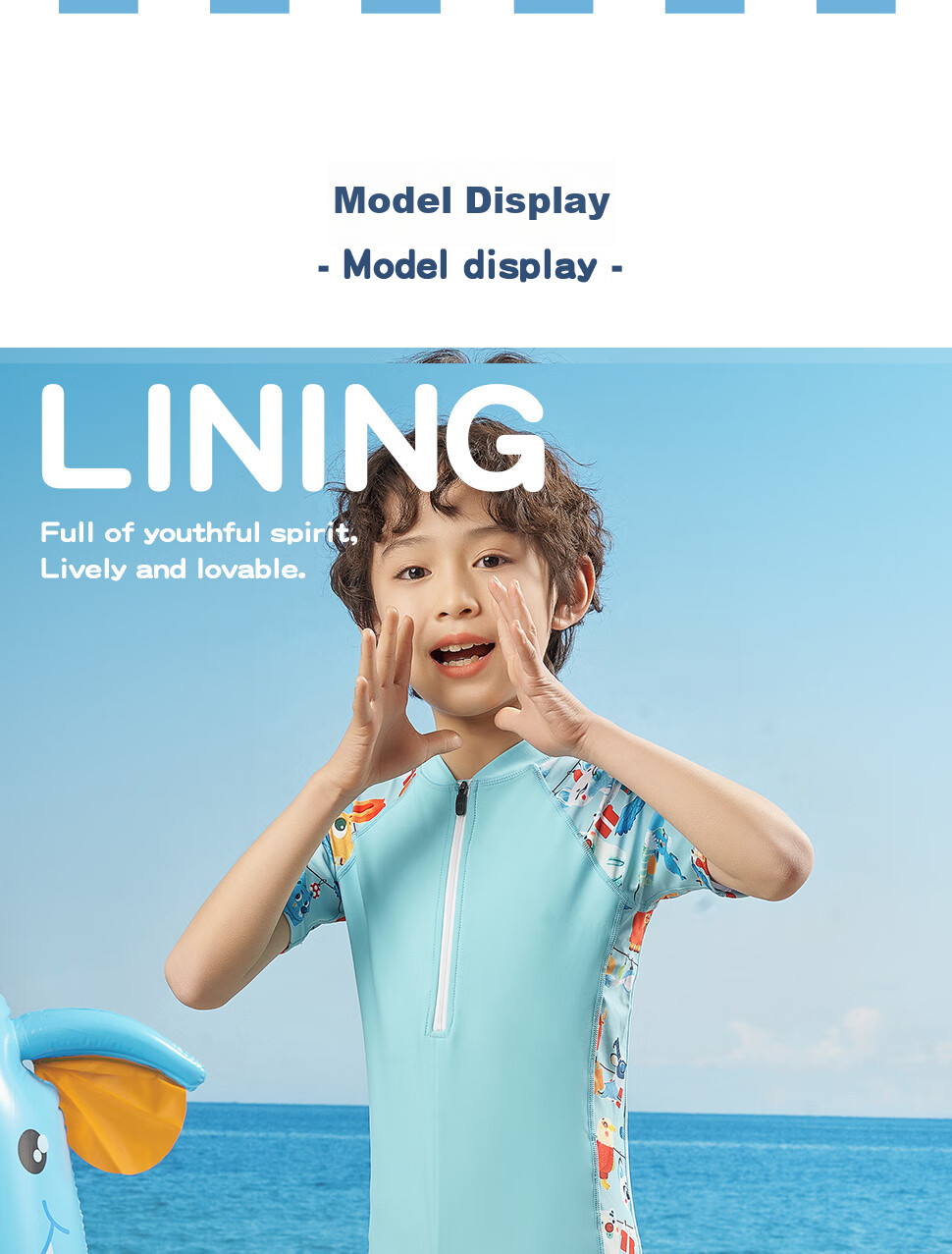Li-Ning Children's Swimsuit, Boys' One-Piece Swimwear, Square-Leg Short-Sleeve Swimming Training Suit, 720 Blue, Size 160 9
