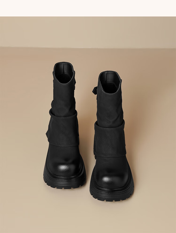ZHR Women's Stacked Short Boots Thick Sole Height Increasing Martin Boots Melard Western Shaft Boots KN191G Black Size 39 15