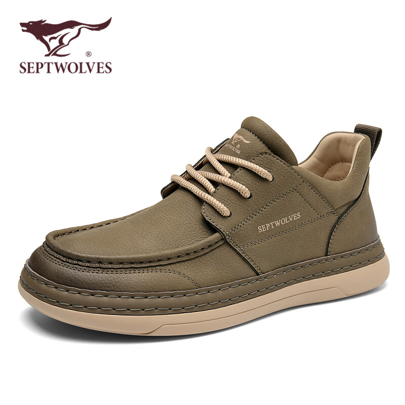 SEPTWOLVES Official Men's Shoes, Casual Work Sneakers, Soft-Soled New Outdoor Fashion Shoes W8343130838, Khaki, Size 41
