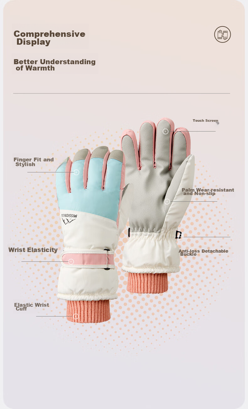MISSION UV Ski Gloves for Women, Winter Thickened Fleece-Lined Windproof Cold-Resistant Water-Repellent Autumn And Winter Cycling Touchscreen Warm Gloves 4