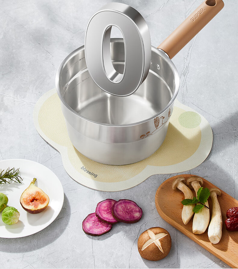 SUPOR Milk Pot, Baby 316L Stainless Steel Food Pot, for Baby Noodles, Hot Milk, Soup Pot, Compatible with Induction Cooker, 18cm 14