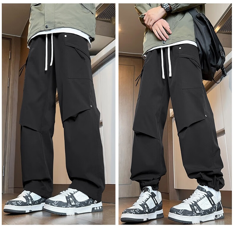 Dingfengbaoluo Casual Pants for Men, Summer Loose-Fitting Trousers, Quick-Dry Sports American-Style Outdoor Cargo Pants, 2416 Black M 12