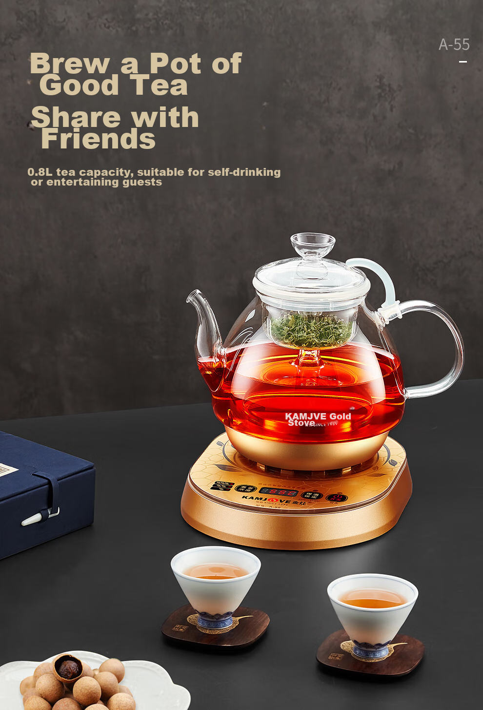 KAMJOVE Hot Press Spray Tea Maker, Teapot for Brewing Tea, Tea Set, 0.8L Glass Health-Preserving Tea Pot, A-96 16