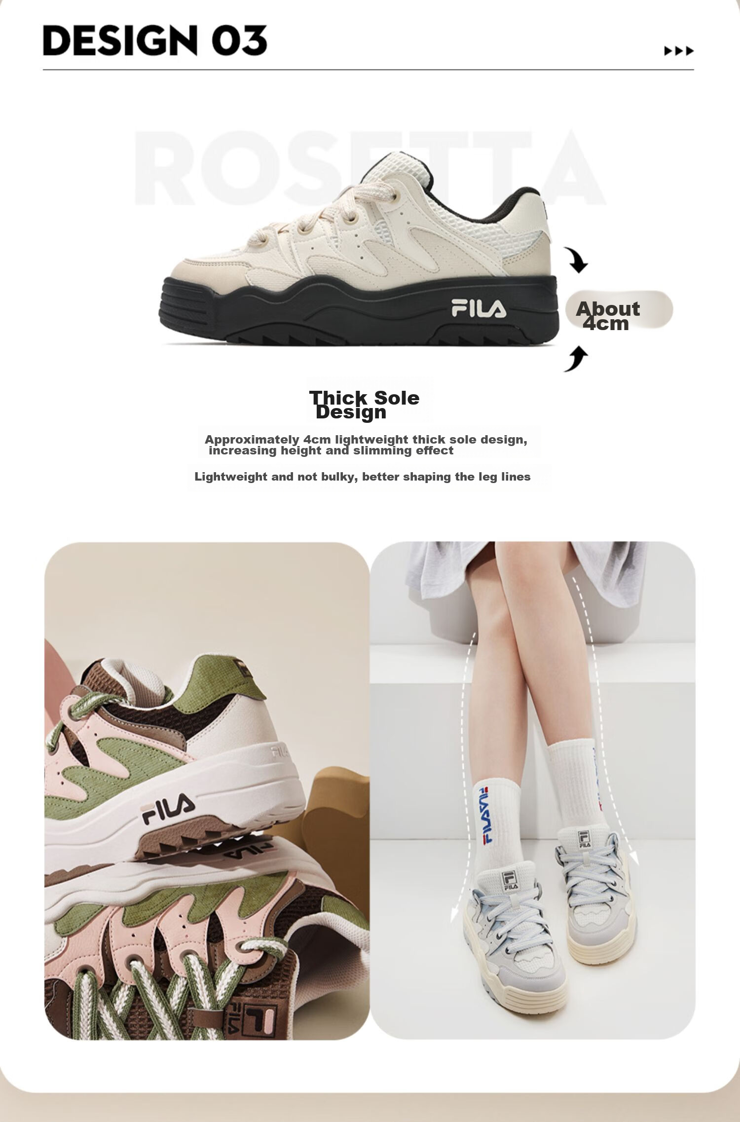 FILA Official Women's ROSETTA Modern Sneakers Colorful Casual Sports Shoes 7