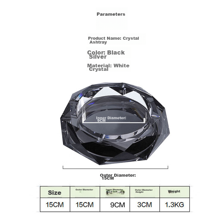 Youjialiangpin Octagonal Crystal Ashtray, Living Room And Conference Room Desktop Decoration, Popular Small Gift, 15CM Large Size 2