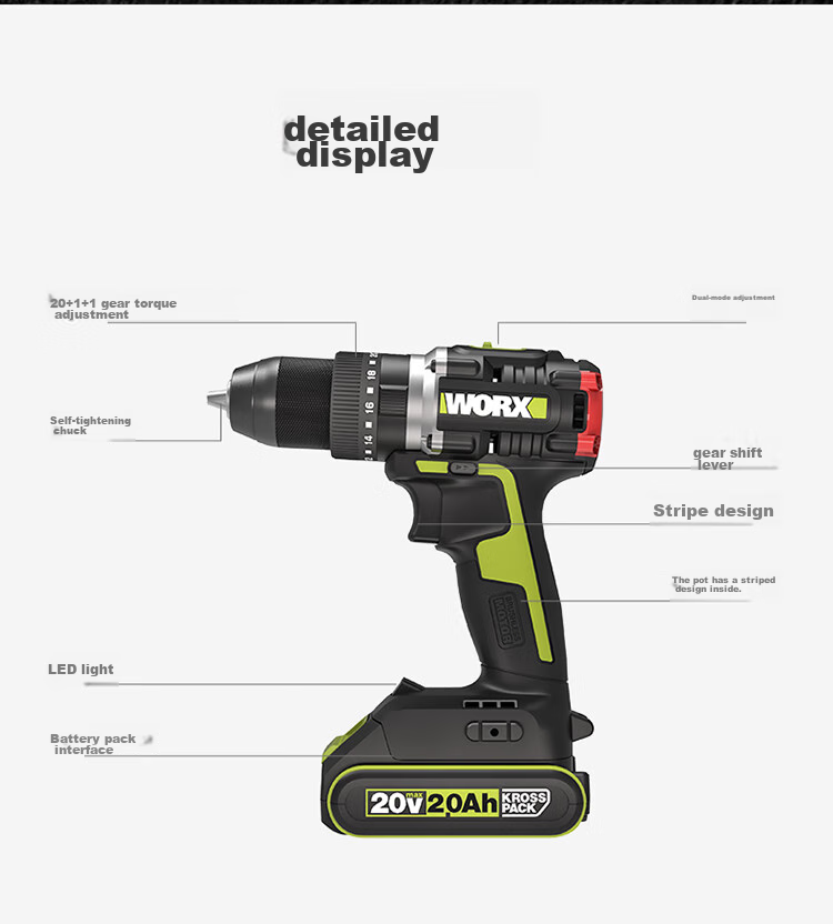WORX 20V Brushless Impact Drill WU369.1 (Single Battery), Electric Drill with Lithium Battery, Pistol Drill for Home Use, Wall Drilling 24