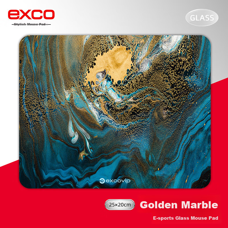EXCO Glass Mouse Pad, Photovoltaic Professional E-Sports Gaming Mouse Pad, Hard Colorful Pad, Computer Office Laptop Small And Medium Size 250*200mm, Gold Marble 0094 7