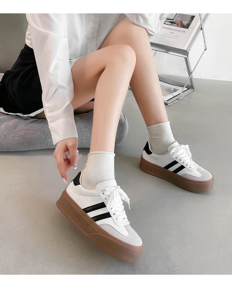 ZHR Women's Casual Shoes, Classic Lightweight Thick-Soled Training Shoes, Low-Top Versatile Sports Shoes for Women, JR01 White And Black, Size 36 2