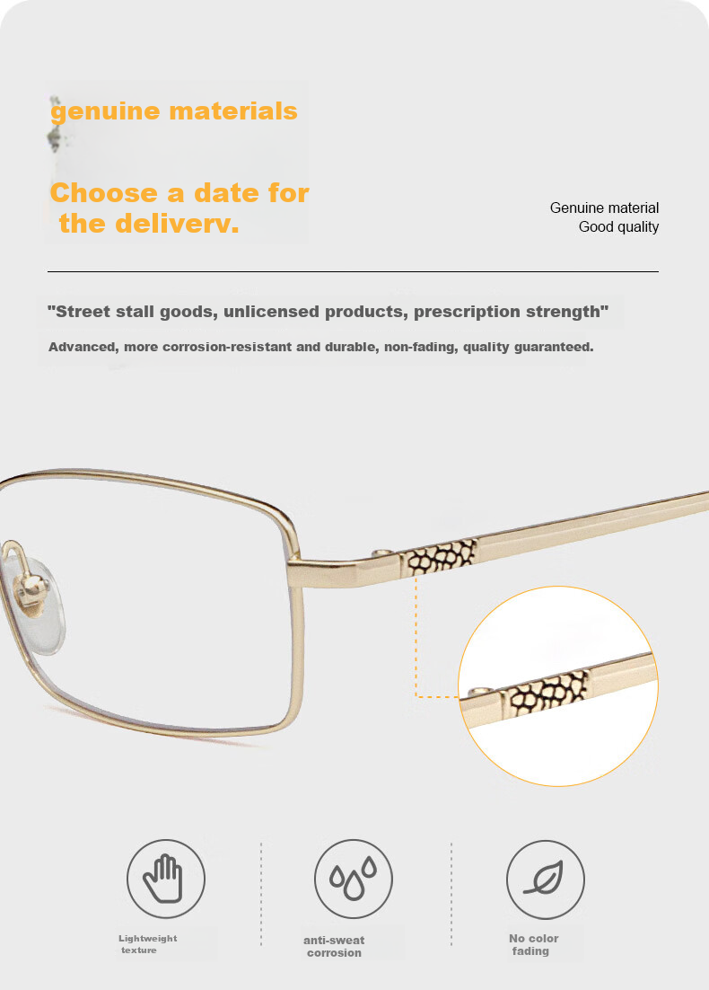 Xiyanghong Reading Glasses for Men, High Definition Anti-Blue Light Full Frame Durable Stylish High-End Reading Glasses E9106 Gold 150 Degrees 10