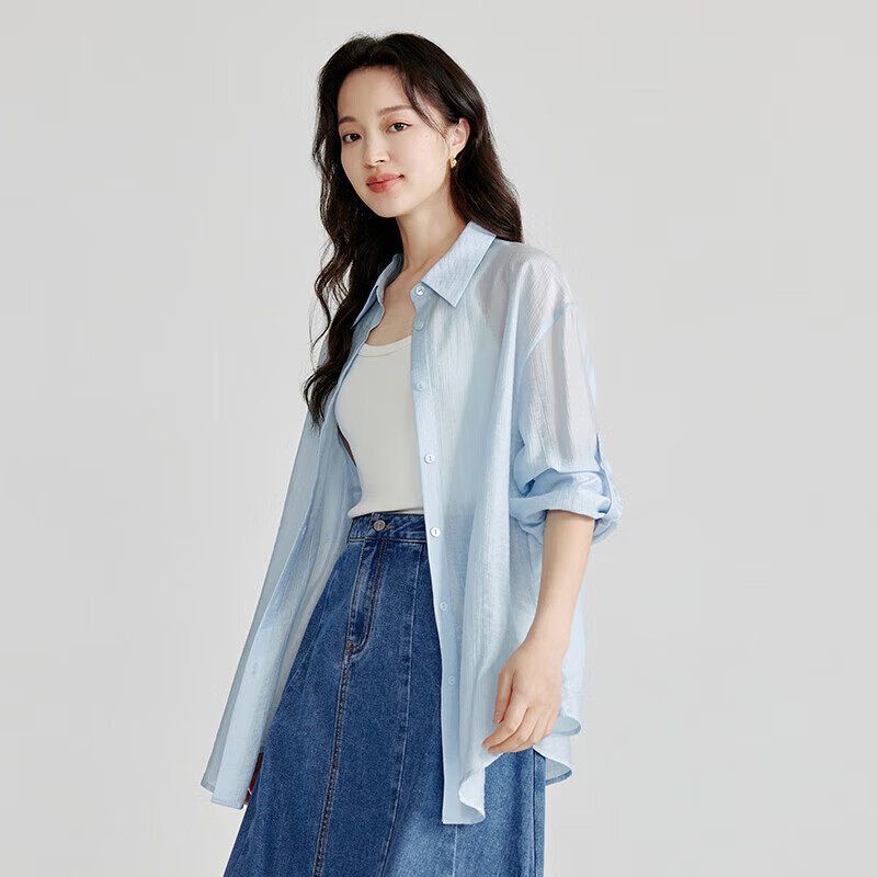 INMAN Lyocell Tencel Women's Lightweight Shirt, 2026 Summer New Blouse Top, Newly Upgraded - Light Gray Blue, L