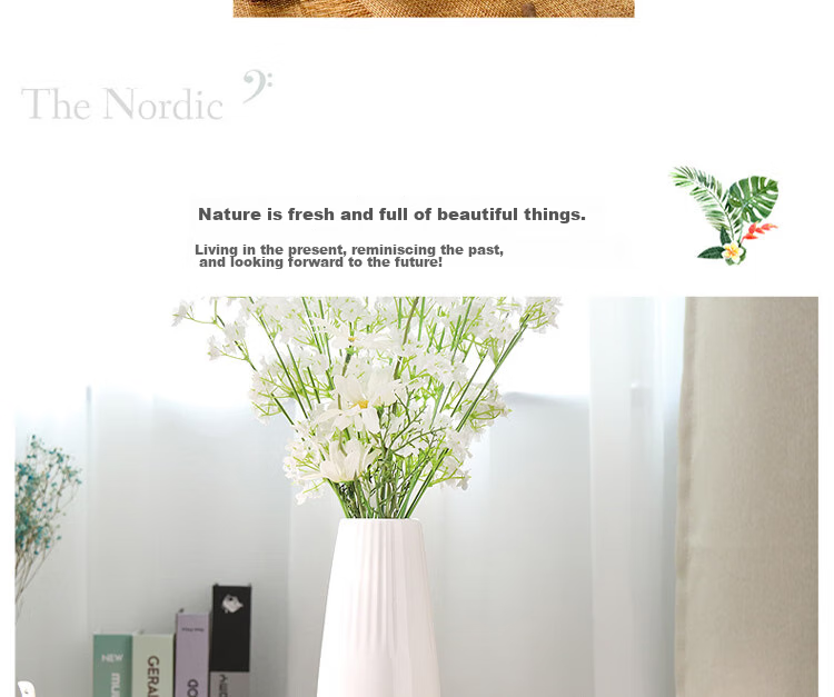Shengshitaibao Nordic Ceramic Vase Ornament, Artificial Baby's Breath Flower Arrangement Vase, Decorative Display, Vertical Ribbed Style, 20cm 7
