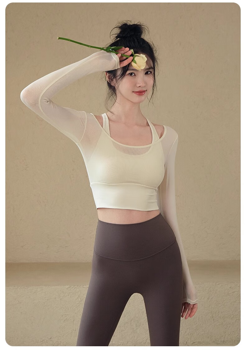 ACKDCS Stylish Yoga Top for Women, Spring New Style with Chest Pads, Sports Tennis Shock-Absorbing Long Sleeve Pilates Fitness Wear 19