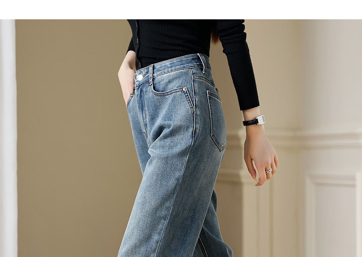 Chushen Women's High-Waisted Vintage Slim-Fit Jeans with Stylish Design And Functional Pockets, Straight-Leg Trousers S143N1001 20