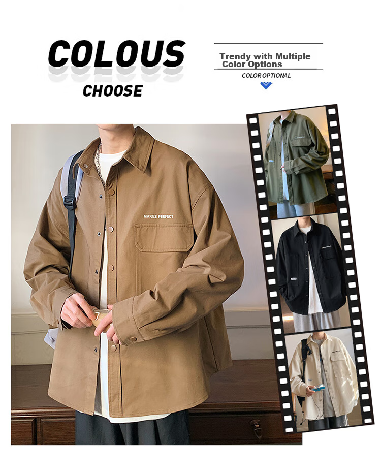 Foss Phil American-Style High Street Men's Spring And Autumn Cool Loose Casual Workwear Jacket JN1020 Graphite Black 3XL 3