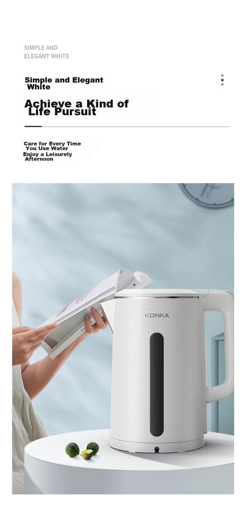 KONKA Electric Kettle, 304 Stainless Steel Double-Layer Anti-Scalding, 2.2L Large Capacity, Household Insulated Water Boiler, Hot Water Kettle, KDSH-2233 5